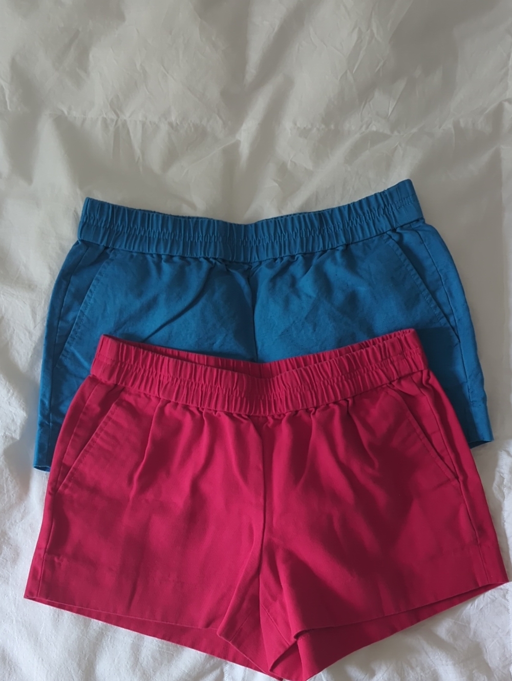 Bright Blue and Red Casual Elastic-Waist Shorts Duo